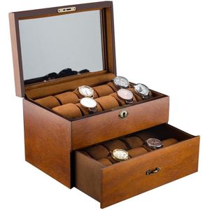 Wooden Double-Layer Watch Storage Box With Lock Jewelry Collection Display Box  Specification: 20 Epitope With Glass Sunroof