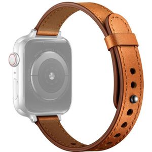 14mm Couple Style Leather Replacement Strap Watchband For Apple Watch Series 7 & 6 & SE & 5 & 4 44mm  / 3 & 2 & 1 42mm(Semi-oiled Silver Buckle)