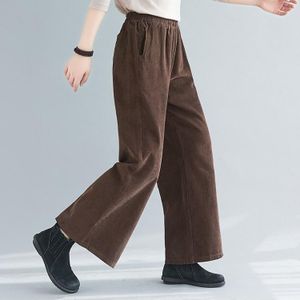 Corduroy Wide-leg Pants Womens High Waist Outer Wear Loose Vertical Striped Velvet Pants Panty Pants (Koffie)