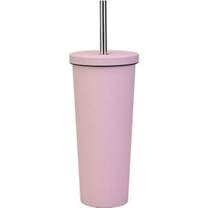 700ml Large Capacity Double Stainless Steel Straw Cup Vacuum Outdoor 304 Insulation Cup Car Water Cup(Light Pink)