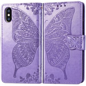 Butterfly Love Flowers Embossing Horizontal Flip Leather Case for iPhone XS Max  with Holder & Card Slots & Wallet & Lanyard (Light Purple)