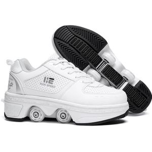 Twee-doel skate schoenen vervorming schoenen dubbele rij runen rolschaatsen schoenen  maat: 34 (low-top zonder licht (wit))
