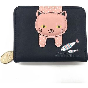 Women Cute Cat Wallet Small Zipper Wallet PU Leather Coin Purse Card Holder(Black)