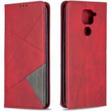 Voor Xiaomi Redmi Note 9 Rhombus Textuur Horizontale Flip Magnetic Leather Case met Holder & Card Slots & Wallet(Red)