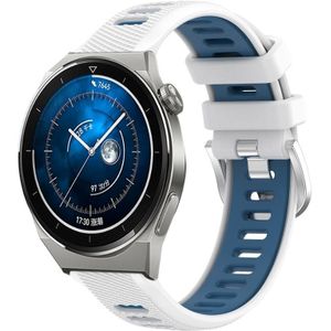 Voor Huawei Watch GT3 Pro 43 mm 20 mm sport tweekleurige stalen gesp siliconen horlogeband (wit + blauw)