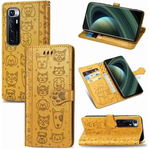 For Xiaomi Mi 10 Ultra Cute Cat and Dog Embossed Horizontal Flip Leather Case with Bracket / Card Slot / Wallet / Lanyard(Yellow)