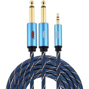 EMK 3.5mm Jack Male to 2 x 6.35mm Jack Male Gold Plated Connector Nylon Braid AUX Cable for Computer / X-BOX / PS3 / CD / DVD  Cable Length:3m(Dark Blue)