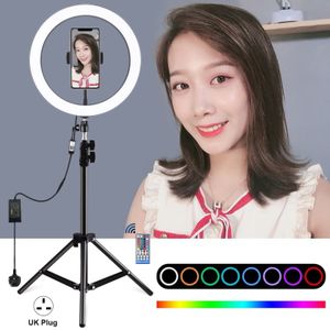 PULUZ 1.1m Tripod Mount + 12 inch RGB Dimmable LED Ring Vlogging Selfie Photography Video Lights Live Broadcast Kits with Cold Shoe Tripod Ball Head & Phone Clamp(UK Plug)