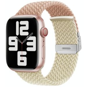 Nylon gevlochten stiksels gesp horlogeband voor Apple Watch Series 8 & 7 41 mm / SE 2 & 6 & SE & 5 & 4 40 mm / 3 & 2 & 1 38 mm (Milk Tea Starlight)