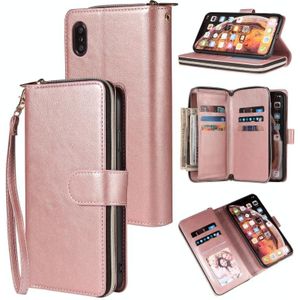 For iPhone X / XS Zipper Wallet Bag Horizontal Flip PU Leather Case with Holder & 9 Card Slots & Wallet & Lanyard & Photo Frame(Rose Gold)