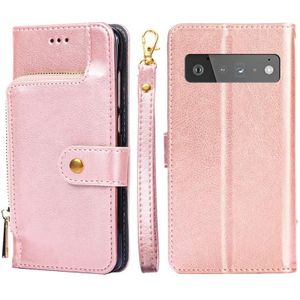 For Google Pixel 6 Pro Zipper Bag Horizontal Flip Leather Phone Case with Holder & Card Slots & Lanyard(Rose Gold)