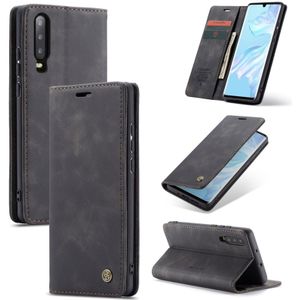 CaseMe-013 Multifunctional Retro Frosted Horizontal Flip Leather Case for Huawei P30  with Card Slot & Holder & Wallet (Black)