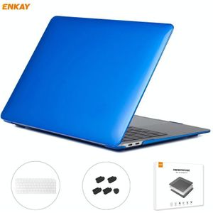 ENKAY 3 in 1 Crystal Laptop Protective Case + US Version TPU Keyboard Film + Anti-dust Plugs Set for MacBook Air 13.3 inch A1932 (2018)(Dark Blue)