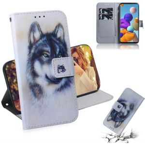 For Samsung Galaxy A21s Colored Drawing Horizontal Flip Leather Case with Holder & Card Slot & Wallet(White Wolf)