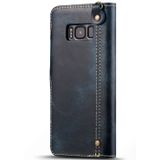 For Galaxy S8 Denior Oil Wax Cowhide Magnetic Button Horizontal Flip Leather Case with Card Slots & Wallet(Dark Blue)