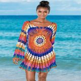 Women Beach Out Of Dresses And Tunic Beachwear By Knits Rainbow Knitting Hollow Overall(One Size)