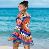 Women Beach Out Of Dresses And Tunic Beachwear By Knits Rainbow Knitting Hollow Overall(One Size)