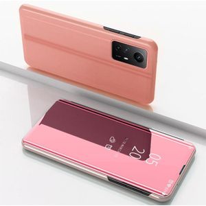 Voor Xiaomi Redmi Note 12S vergulde spiegel horizontale flip lederen telefoonhoes met houder (roségoud)