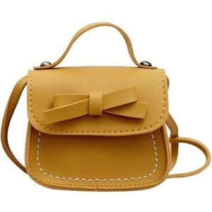 Bowknot PU Leather Mini Baby Girls Casual Messenger Bag Coin Purse Children Small Clutch Bags Simple Shoulder Bag(Yellow)