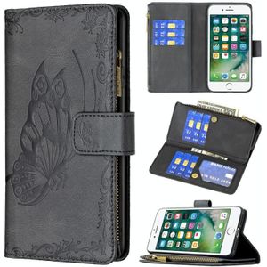 For iPhone 8 / 7 Flying Butterfly Embossing Pattern Zipper Horizontal Flip Leather Case with Holder & Card Slots & Wallet(Black)