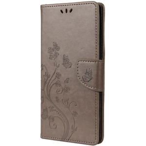 For Samsung Galaxy Note20 Ultra Butterfly Flower Embossing Horizontal Flip Leather Case with Holder & Card Slots & Wallet(Grey)