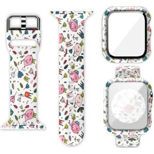 Silicone Printing Integrated Replacement Watch Case Watchband For Apple Watch Series 6 & SE & 5 & 4 40mm(White Florets)