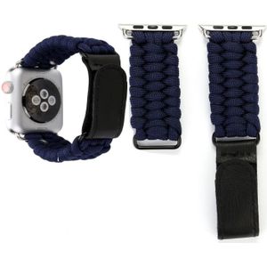 Magic Paste Genuine Leather Umbrella Rope Nylon Wrist Watch Band with and Stainless Steel Buckle for Apple Watch Series 3 & 2 & 1 38mm(Dark Blue)