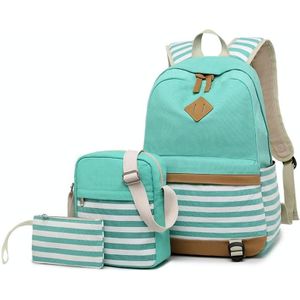 3 PCS/Set Canvas Leisure Backpack Large Capacity Printed School Bag(Green)