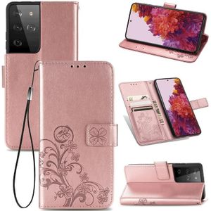 Four-leaf Clasp Embossed Buckle Mobile Phone Protection Leather Case with Lanyard & Card Slot & Wallet & Bracket Function For Samsung Galaxy S30 Ultra(Rose Gold)