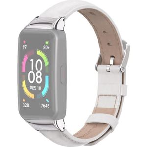For Huawei Band 6 / Honor Band 6 MIJOBS Cowhide Leather Replacement Strap Watchband(White Silver)