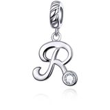 S925 Sterling Silver 26 English Letter Pendant DIY Bracelet Necklace Accessories  Style:R