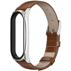 For Xiaomi Mi Band 6 / 5 / 4 / 3 Mijobs First Layer Cowhide Plus Replacement Watchband(Brown Silver)
