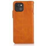 KHAZNEH Dual-Splicing Cowhide Texture Horizontal Flip Leather Case with Holder & Card Slots & Wallet & Lanyard For iPhone 13 mini(Brown)