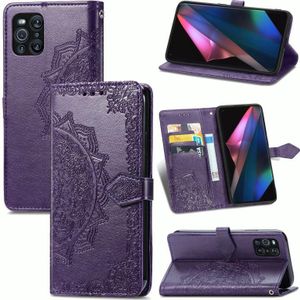 Halfway Mandala Embossing Pattern Horizontal Flip Leather Case with Holder & Card Slots & Wallet & Lanyard For OPPO Find X3 Pro(Purple)