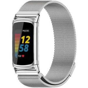 Voor FitBit Charge5 Mijobs Magnetic Metal Watch Band (Silver)