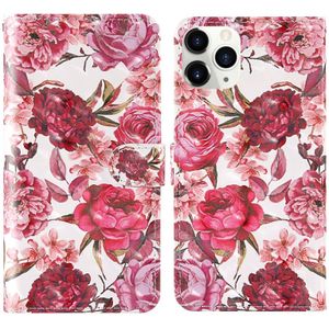 For iPhone 12 6.1 3D Painting Colored Drawing Pattern Horizontal Flip TPU + PU Leather Case with Holder & Card Slots & Wallet & Lanyard(Little Red Flower)