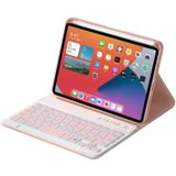 HK006D Square Keys Afneembare Bluetooth Candy Kleur Toetsenbord Leren Case met Kleurrijke Backlight & Holder voor Ipad Mini 6 (Pink)