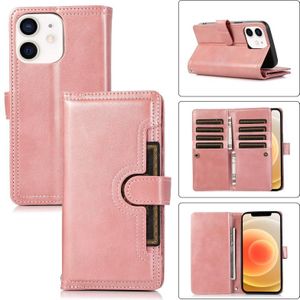 Voor iPhone 12 mini polsbandje kaartsleuf lederen telefoonhoesje (rosé goud)