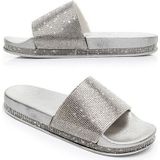 Rhinestone Women Slippers Bling Beach Slides  Size:37(Silver)