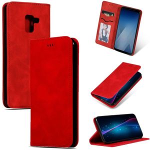 Retro Skin Feel Business Magnetic Horizontal Flip Leather Case for Samsung Galaxy A8 Plus 2018??(Red)