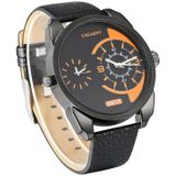 CAGARNY 6813 Fashionable  Dual Clock Quartz Business Wrist Watch with Leather Band for Men(Black Case Black Band)