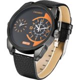 CAGARNY 6813 Fashionable  Dual Clock Quartz Business Wrist Watch with Leather Band for Men(Black Case Black Band)