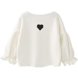 Autumn and Winter Warm Cute Puff Sleeve Top Heart-shaped Embroidered Sweatshirt Girls Tops  Height:90cm(White)