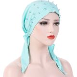 Women Pure Color Beaded Stretch Turban Hat Wrap Hat  Size: M?56-58cm?(Mint Green)