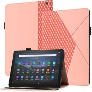 Voor Amazon Kindle Fire HD 10 2021 Rhombus Skin Feel Horizontal Flip Tablet Lederen Case met kaartslots & houder (Rose Gold)