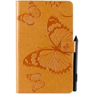 For Galaxy Tab A 8.0 (2019) Pressed Printing Butterfly Pattern Horizontal Flip PU Leather Case with Holder & Card Slots & Wallet & Pen Slot(Yellow)