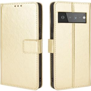 For Google Pixel 6 Pro Crazy Horse Texture Horizontal Flip Leather Case with Holder & Card Slots & Lanyard(Gold)
