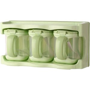 Plastic Seasoning Box Multi-purpose Combination Seasoning Rack Kitchen Supplies  Style:Three Grid(Apple Green)