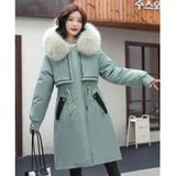 Mid-length Large Fur Collar Pated Coat Jacket (kleur: Groen Maat: M)
