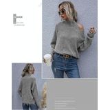 Dames losse off-shoulder gescheurde coltrui met lange mouwen herfst gebreide trui  maat: S